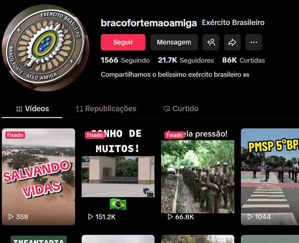 Captura de tela 2026-03-19 162305 TIKTOK 21.7K Seguidores 86K Curtidas - Nicho Masculino exército - PRONTO PARA BOMBAR - Imagem 1