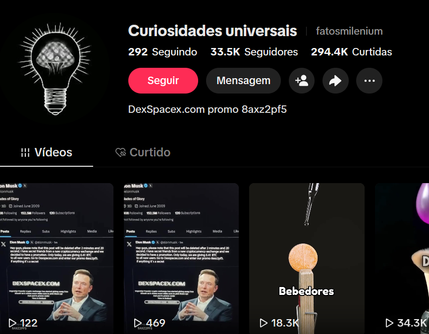 Captura de tela 2026-03-19 174957 33.5K Seguidores 294.4K Curtidas Tiktok nicho de curiosidades ENGAJADA - Altamente viral - Imagem 1
