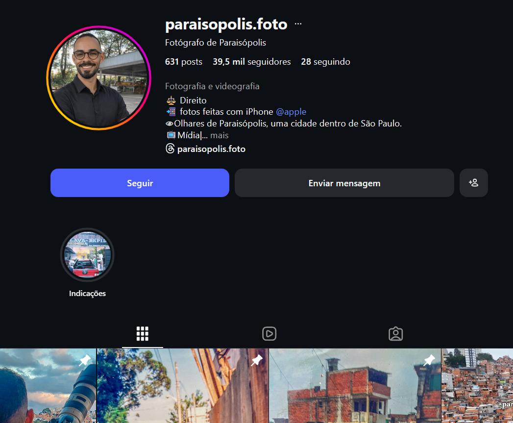 Captura de tela 2026-03-20 152225 Instagram Fotógrafo Favela Paraisópolis - 631 posts 39,5 mil seguidores - Imagem 1