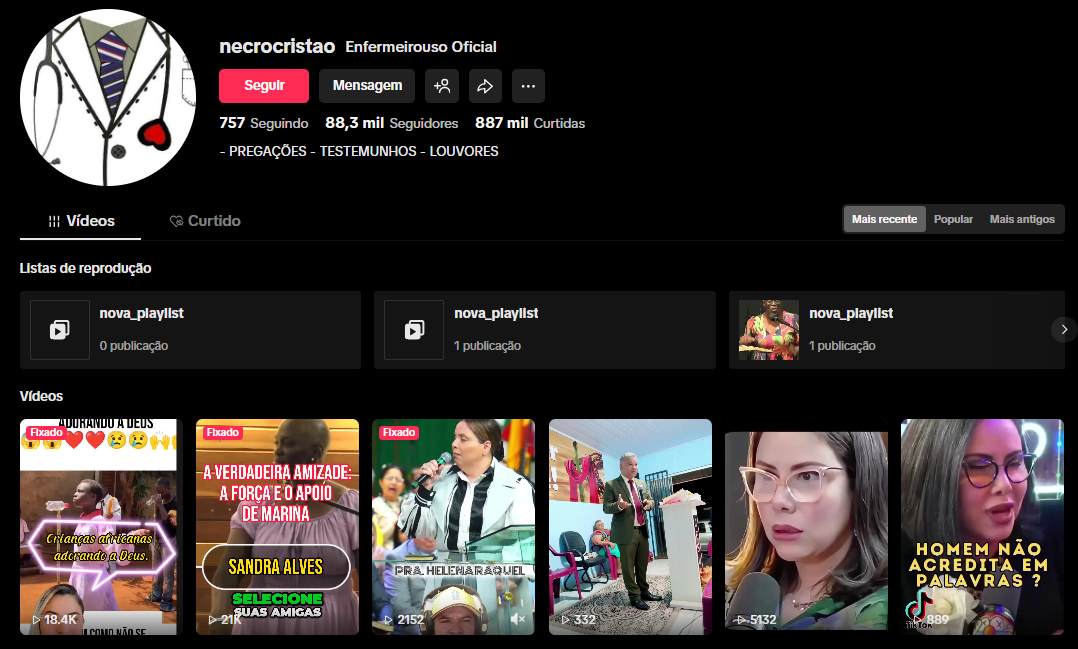Captura de tela 2026-03-31 214142 CONTA TIKTOK MONETIZADA | 88,3K SEG | 887K CURT | ENFERMAGEM CRISTÃ / PREGAÇÕES / SAÚDE & FÉ | ATIVO de AUTORIDADE 🙏 - Imagem 1