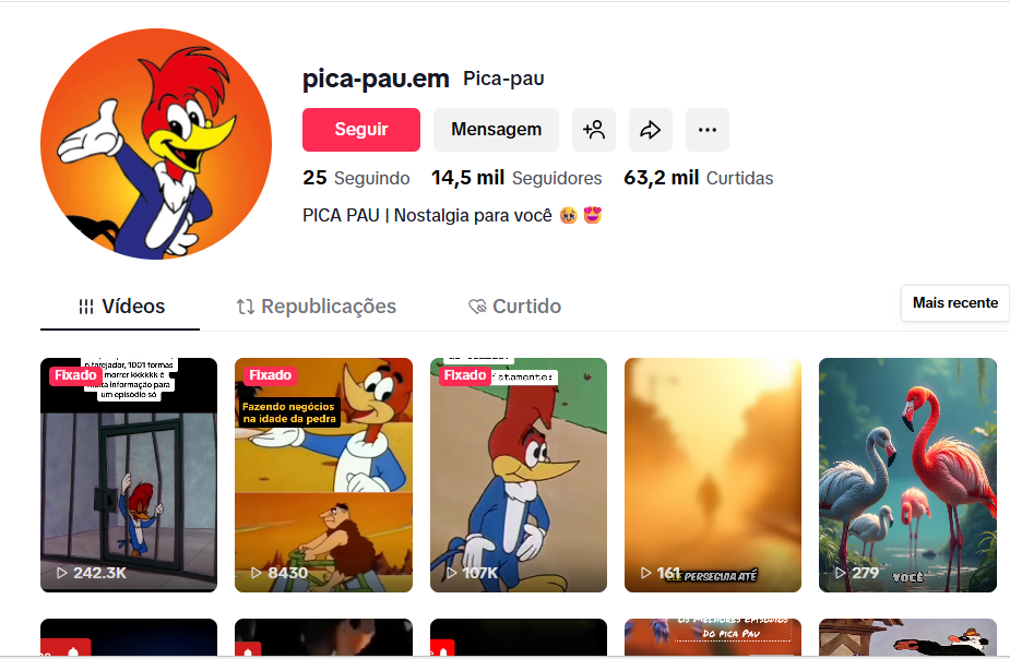 Captura de tela 2026-03-20 103123 Tiktok Monetizado Com 14 Mil Seguidores Nicho Infantil/Desenho PicaPau - Imagem 1
