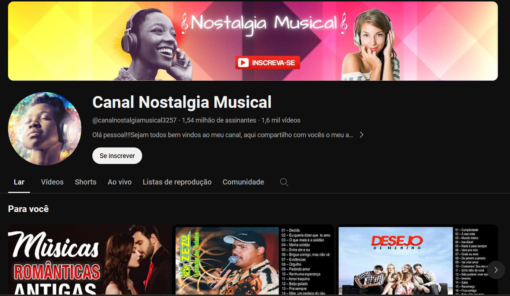 Canal do YouTube Com +1.5 Milhão de Inscritos / Nicho Música / Sem Strike / Canal de 2014