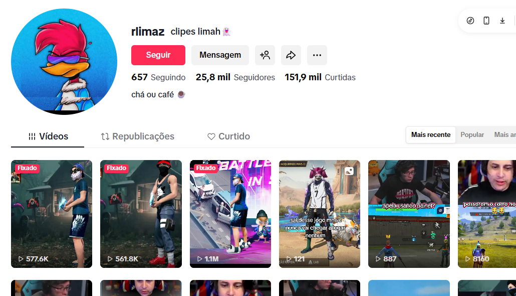 Captura de tela 2026-03-20 123701 CONTA TIKTOK MONETIZADA | 25,8K SEG | 152K+ CURT | NICHO GAMES | ALTO POTENCIAL DE CRESCIMENTO📢 - Imagem 1