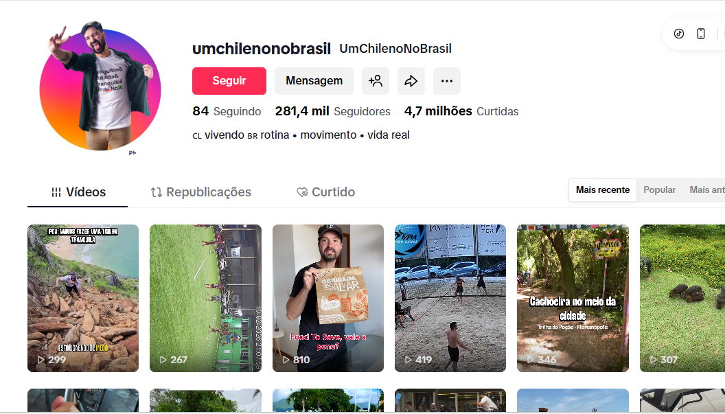 Captura de tela 2026-03-20 131805 CONTA TIKTOK | 281,2K+ SEG | 4,7 MILHÕES CURT | NICHO ROTINA / MOVIMENTO / VLOG & LIFESTYLE | POTENCIAL de MONETIZAÇÃO📢 - Imagem 1