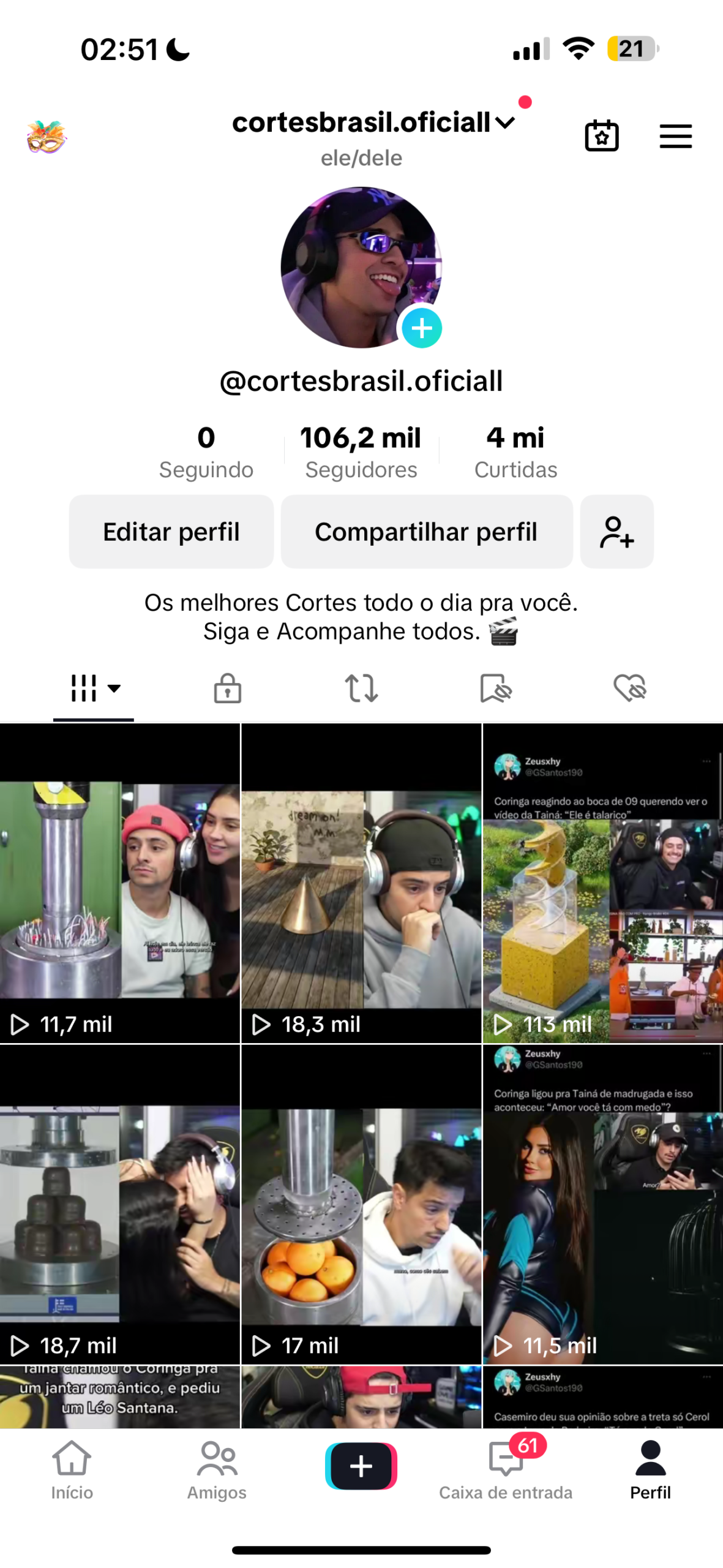 IMG_0088 TIKTOK MONETIZADO +106K SEGUIDORES - NICHO CORINGALOUD & GAMEPLAY - Imagem 1