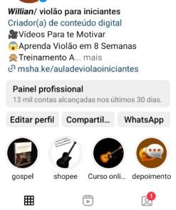 Instagram com 115 k de seguidores / perfil de violão e música engajado