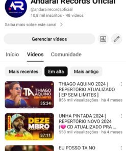 CANAL DE MÚSICAS COM MAIS DE 10 MIL INSCRITOS E MAIS DE 2 MILHÕES DE VISUALIZAÇÕES