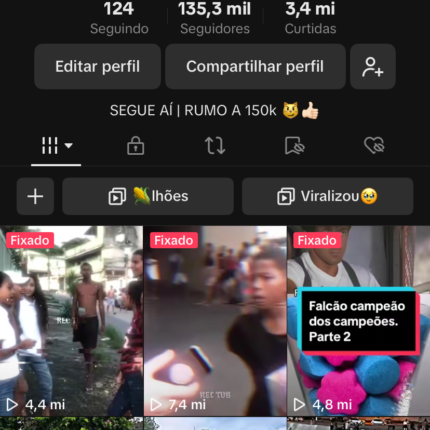 Conta de tik tok com mais de 135k