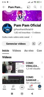 CANAL NO YOUTUBE COM MAIS DE 1.800 INSCRITOS