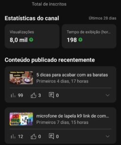 Canal YouTube com 787 inscritos -Testando produto