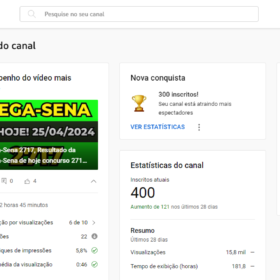 Canal youtube 401 inscritos - resultado da loteria