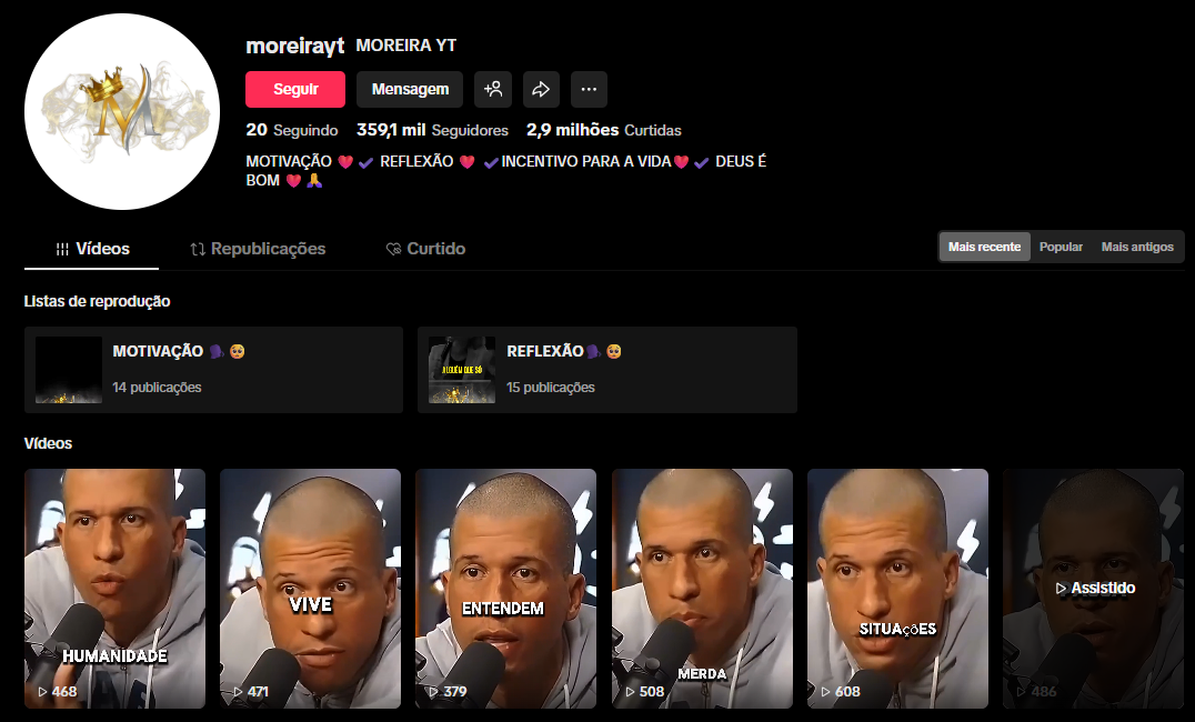 Captura de tela 2026-03-27 195757 CONTA TIKTOK MONETIZADA | 359K+ SEG | 2,9 MILHÕES CURT | MOTIVACIONAL & REFLEXÃO | PERFIL PREMIUM🔥 - Imagem 1