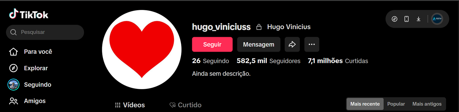 Captura de tela 2026-03-27 202016 CONTA TIKTOK | 582K+ SEG | 7 MILHÕES+ CURT | ALTÍSSIMO ALCANCE | PERFIL PREMIUM🔥 - Imagem 1