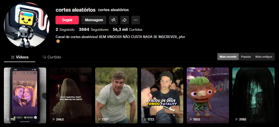 Captura de tela 2026-03-27 202729 CONTA TIKTOK | 3,8K+ SEG | 56 MIL+ CURT | NICHO CORTES / ENTRETENIMENTO | ALTO ENGAJAMENTO📈 - Imagem 1