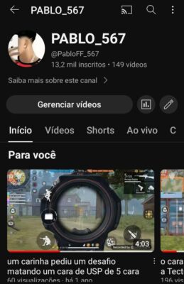Canal do YouTube (Free Fire) 13,2 mil inscritos • 149 vídeos