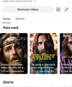 Canal religioso crescendo todos os dias 2.5k inscritos, mais de 30mil views nos shorts.