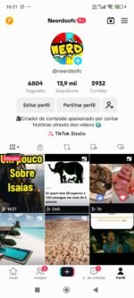 Conta TikTok com 13.9k de seguidores