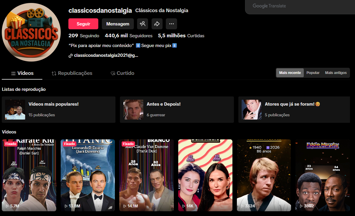 Captura de tela 2026-03-27 174340 CONTA TIKTOK | 440K+ SEG | 5,5 MILHÕES CURT | NICHO CLÁSSICOS da NOSTALGIA | PERFIL PREMIUM🔥 - Imagem 1