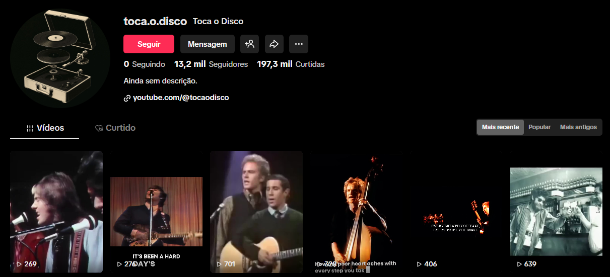 Captura de tela 2026-03-27 175044 CONTA TIKTOK | 13K+ SEG | 197 MIL+ CURT | NICHO MUSICAL / NOSTALGIA | ALTO ENGAJAMENTO🎵 - Imagem 1