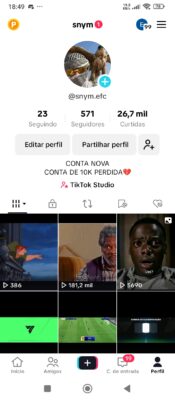 Conta tiktok 571 Seguidores 26.7K Curtidas