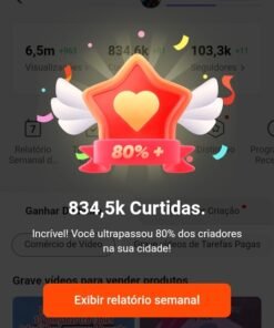 Vendo minha conta do kwai 103 Mil Seguidores e 6,5 Milhões de Visualização quase 900 Mil Curtidas.
