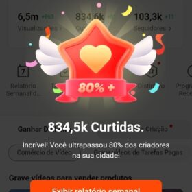 Vendo minha conta do kwai 103 Mil Seguidores e 6,5 Milhões de Visualização quase 900 Mil Curtidas.