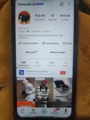 Conta do Kwai com verificado 73.3k de seguidores