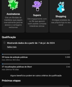 Canal YouTube (não monetizada 2560 inscritos)