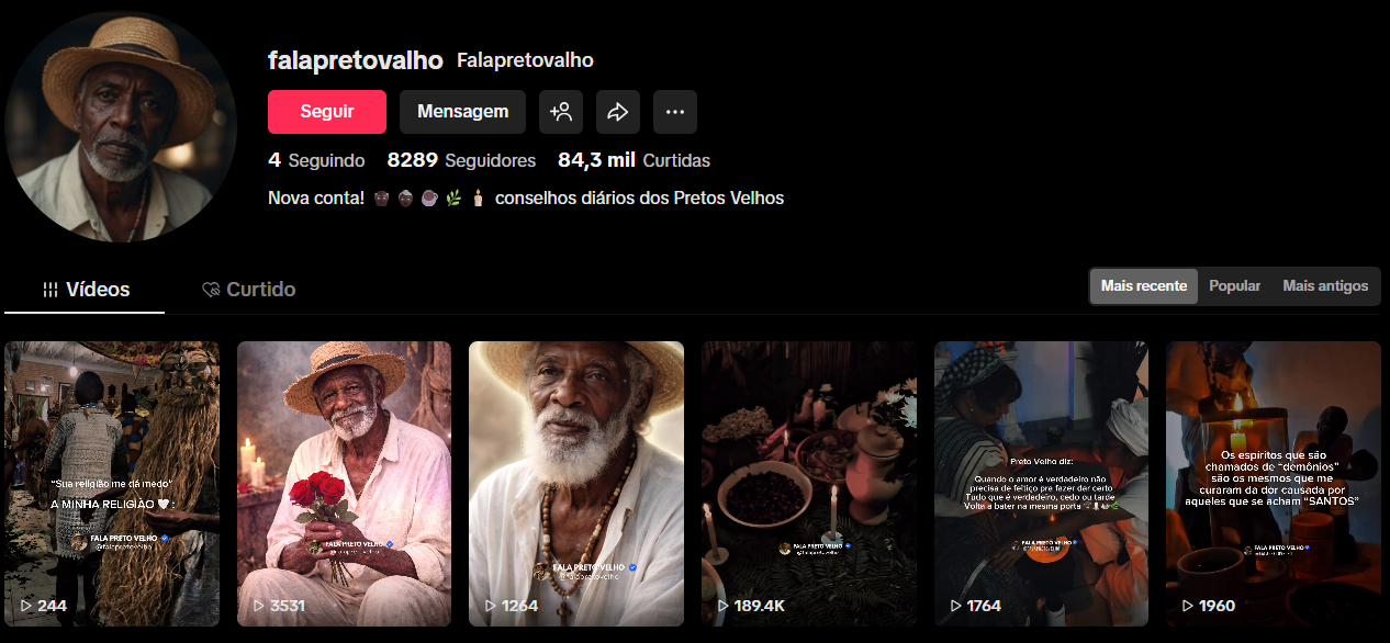 Captura de tela 2026-03-26 193325 CONTA TIKTOK MONETIZADA | 8K+ SEG | 84 MIL+ CURT | NICHO ESPIRITUAL | ALTO ENGAJAMENTO🚀 - Imagem 1