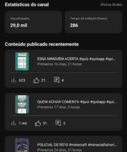 Canal no YouTube com mais de 2.500 inscritos e mais de 29mil visualizações.. nicho livre..