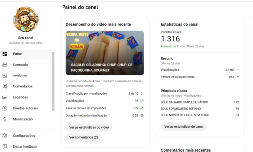 CANAL DE RECEITAS COM 1300 INSCRITOS - Imagem 8