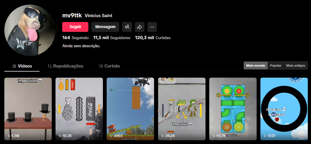 Captura de tela 2026-03-26 165828 CONTA TIKTOK MONETIZADA | 11K+ SEG | 120 MIL+ CURT | GAME E MÚSICA | PRONTA PARA ESCALAR🚀 - Imagem 1