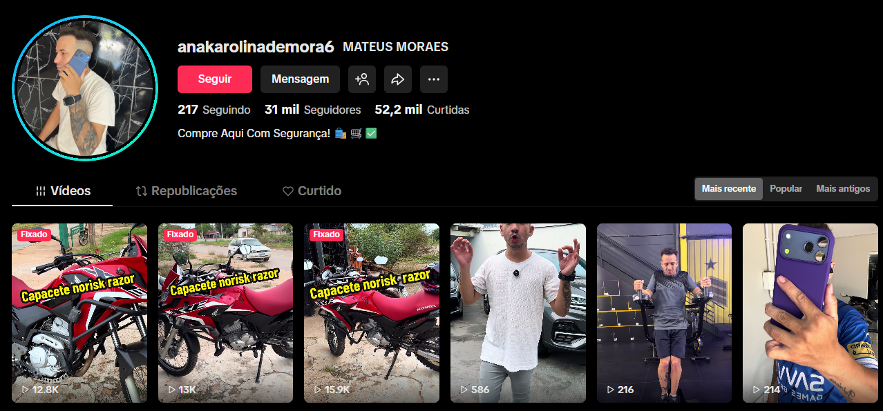 Captura de tela 2026-03-26 173900 CONTA TIKTOK MONETIZADA | 30K+ SEG | 52 MIL+ CURT | VEÍCULOS / VARIEDADES | PERFIL PRONTO PARA ESCALAR🚀 - Imagem 1