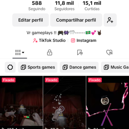 Perfil tiktok com 12 mil seguidores e 10 mil curtidas e muitas visualizações (não monetizado ainda)
