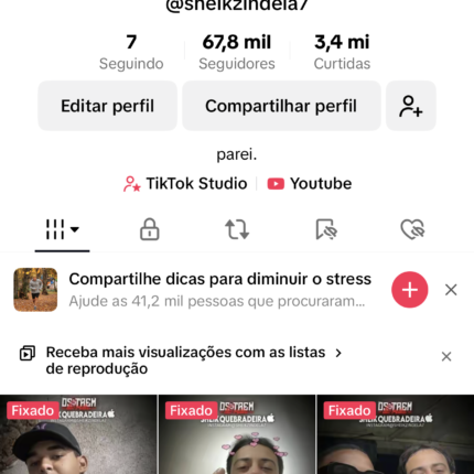 CONTA TIKTOK - PRA SAIR LOGO ???? 67.4K Seguidores 3.4M Curtidas