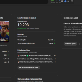 Canal no YouTube 19.2k Futebol Barcelona com seguidores e engajamento todos reais SUPER PROMOÇÃO!