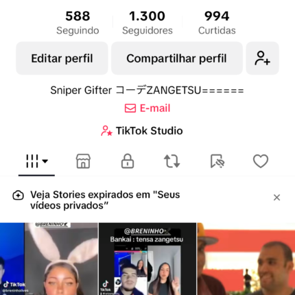 Conta TikTok level 33 com 1300 seguidores