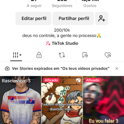 Conta com 240 seguidores, mais de 100k de vizualições