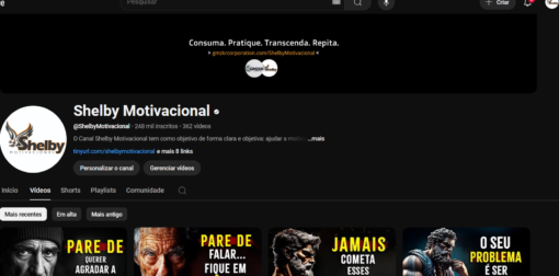 CANAL YOUTUBE DE MOTIVAÇÃO COM 248K INSCRITOS