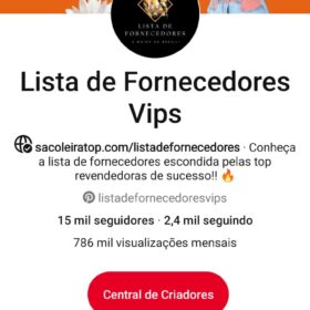 Pinterest com 15k de seguidores e +750k de visualizações mensais