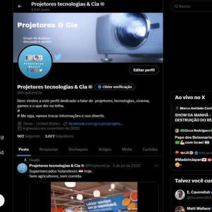 Projetores tecnologias & Cia ® 3 grupos de tecnologias e projetores sendo Twitter, Facebook e Instagram