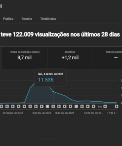 Canal do YouTube com 1.223 inscritos - Monetizado / Não faço por menos de 2500