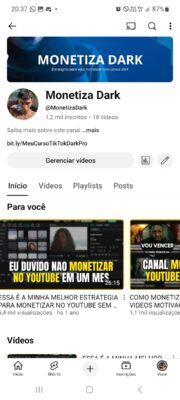 Canal Youtube Monetizado dark 1,2k