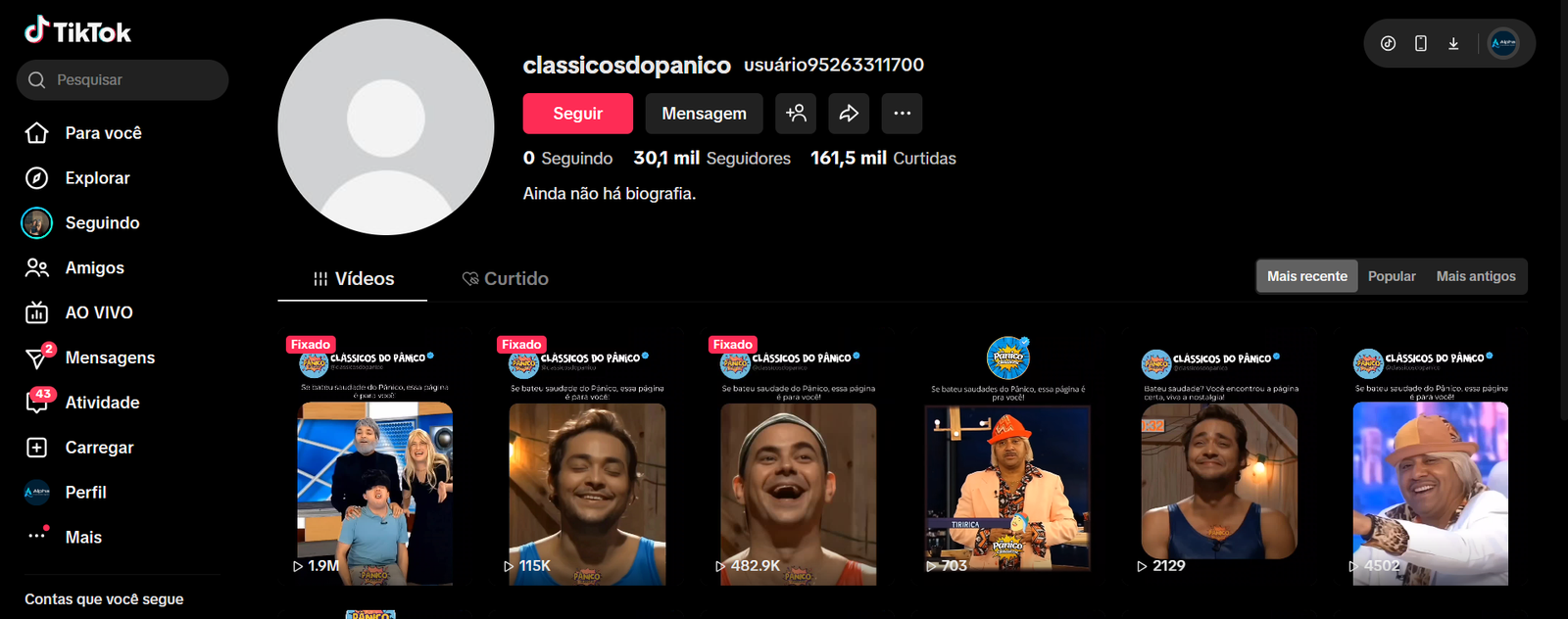 Captura de tela 2026-03-24 170621 CONTA TIKTOK MONETIZADA | 30K+ SEG | 161K+ CURT | NICHO HUMOR NOSTÁLGICO | ALTO POTENCIAL VIRAL🚀 - Imagem 1