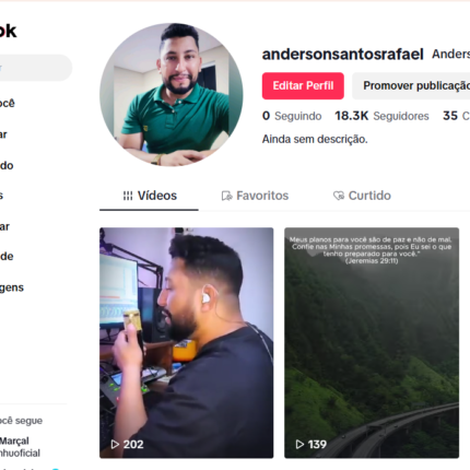 Canal no Tiktok 18.300 Inscritos