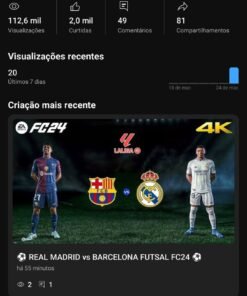 Canal Youtube 1,82k inscritos não monetizado