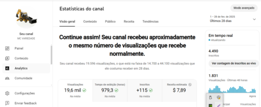 CANAL MONETIZADO MC VARIEDADE COM 4400 INSCRITOS
