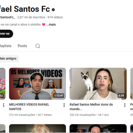 Canal YouTube MONETIZADO | 2,87 Milhões de inscritos | @RafaelSantosFc_ | Autoridade Máxima