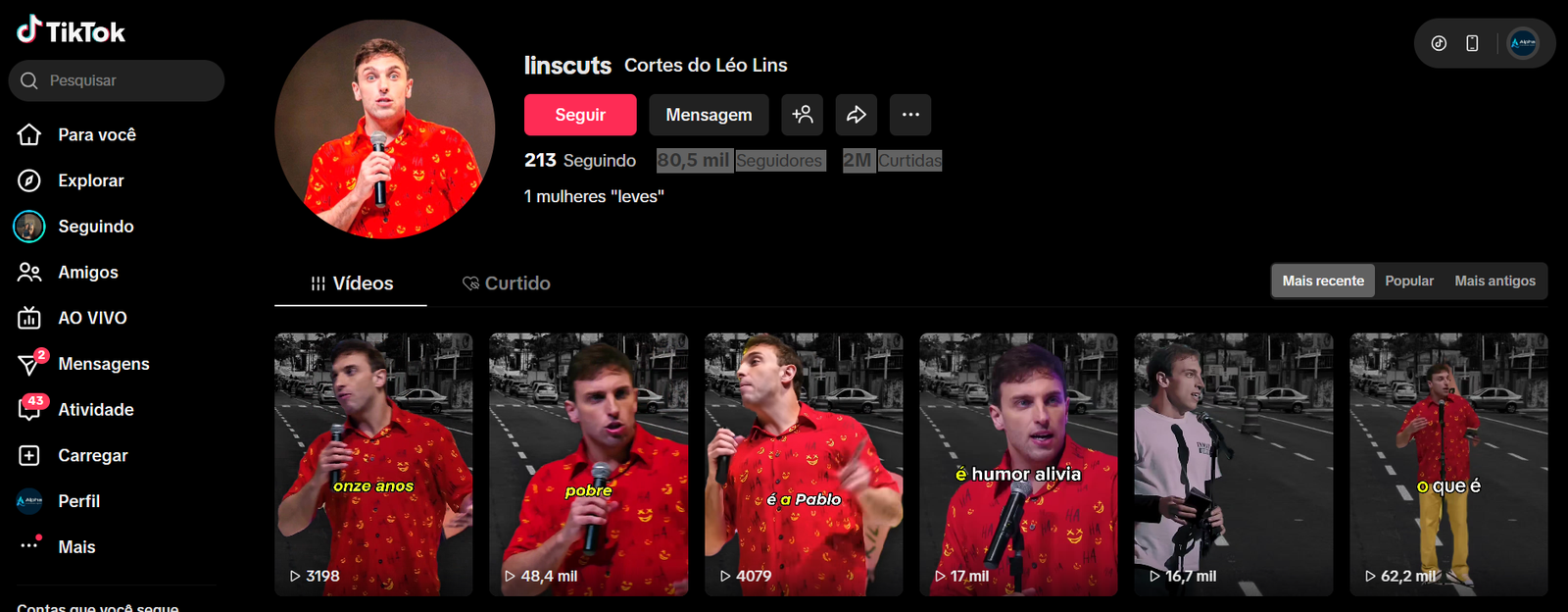 Captura de tela 2026-03-24 173242 CONTA TIKTOK | 80K+ SEG | 2 MILHÕES CURT | NICHO CORTES "HUMOR" | ALTO POTENCIAL VIRAL🚀 - Imagem 1