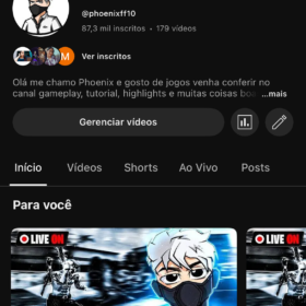 Canal no YouTube com mais de 87 mil inscritos